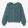 Cardigan Fille Col Fantaisie CYRILLUS Vert Fonce Uni - Cyrillus