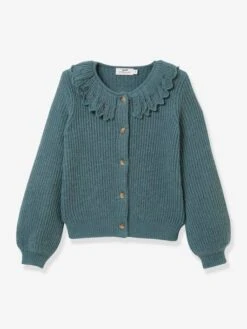Cardigan Fille Col Fantaisie CYRILLUS Vert Fonce Uni - Cyrillus