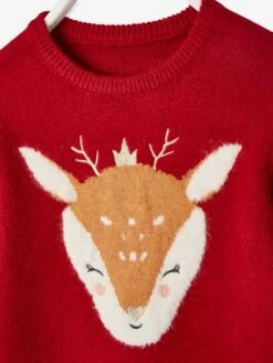 Coffret De Noël Pull Fille Motif Biche Et Barrette Assortie Rouge - Vertbaudet -Petite Modeuse coffret de noel pull fille motif biche et barrette assortie 2