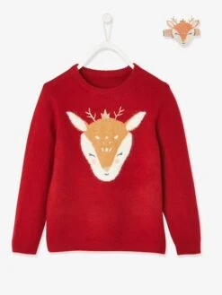 Coffret De Noël Pull Fille Motif Biche Et Barrette Assortie Rouge - Vertbaudet -Petite Modeuse coffret de noel pull fille motif biche et barrette assortie 3
