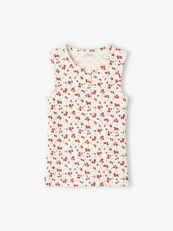 Débardeur à Fleurs Maille Côtelée Fille écru - Vertbaudet