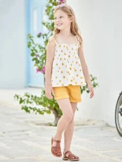 Débardeur à Smocks Imprimé Fille Rose Nude - Vertbaudet -Petite Modeuse debardeur a smocks imprime fille 4