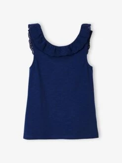 Débardeur Fille Col Volanté En Broderie Anglaise Bleu - Vertbaudet