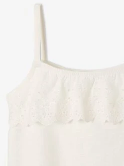 Débardeur Fines Bretelles Avec Volants Brodés Fille écru - Vertbaudet -Petite Modeuse debardeur fines bretelles avec volants brodes fille 2
