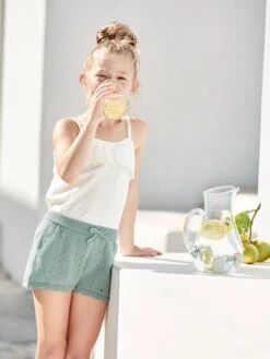 Débardeur Fines Bretelles Avec Volants Brodés Fille écru - Vertbaudet -Petite Modeuse debardeur fines bretelles avec volants brodes fille 3