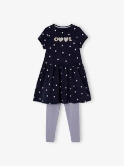 Ensemble 2 Pièces Robe Et Legging Fille Détails Irisés Vert émeraude - Vertbaudet