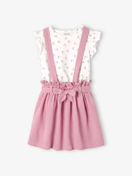 Ensemble Fille T-shirt à Volants Et Jupe à Bretelles En Gaze De Coton Lilas - Vertbaudet 1 Ensemble Fille T-shirt à Volants Et Jupe à Bretelles En Gaze De Coton Lilas - Vertbaudet