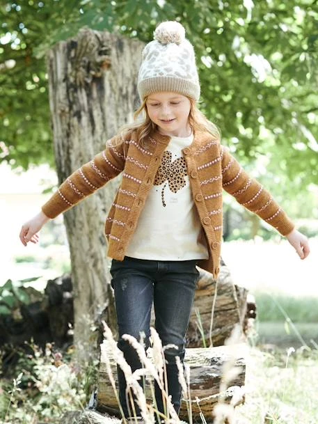 Gilet à Rayures Jacquard Détails En Fil Brillant Fille Havane - Vertbaudet 1 Gilet à Rayures Jacquard Détails En Fil Brillant Fille Havane - Vertbaudet
