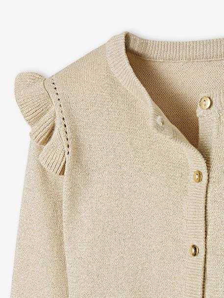 Gilet à Volants En Maille Irisée Fille Beige Doré - Vertbaudet 3 Gilet à Volants En Maille Irisée Fille Beige Doré - Vertbaudet – Image 3