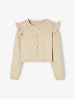 Gilet à Volants En Maille Irisée Fille Beige Doré - Vertbaudet