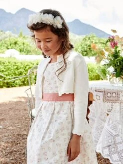 Gilet Boléro Fille En Maille Pointelle écru - Vertbaudet