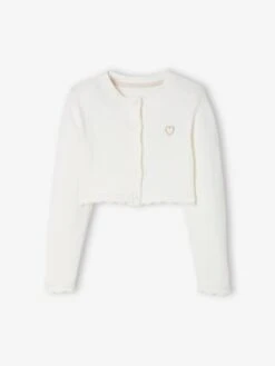 Gilet Boléro Fille En Maille Pointelle écru - Vertbaudet -Petite Modeuse gilet bolero fille en maille pointelle 3