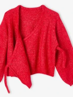 Gilet Cache-coeur Maille Ajourée Irisée Fille Rouge - Vertbaudet -Petite Modeuse gilet cache coeur maille ajouree irisee fille 2