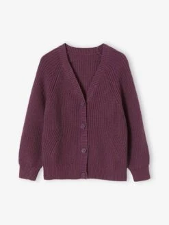 Gilet Col V Fille En Côtes Anglaises Rose Blush - Vertbaudet