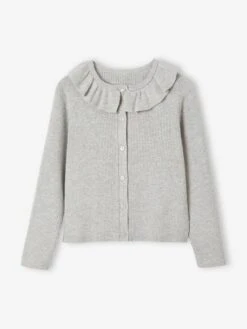 Gilet Court à Collerette Fille Gris Clair - Vertbaudet -Petite Modeuse gilet court a collerette fille 3