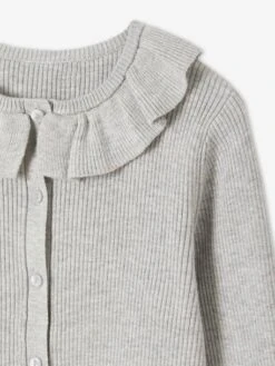 Gilet Court à Collerette Fille Gris Clair - Vertbaudet -Petite Modeuse gilet court a collerette fille 5