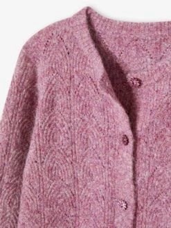 Gilet En Maille Fantaisie Ajourée Fille Prune - Vertbaudet -Petite Modeuse gilet en maille fantaisie ajouree fille 3