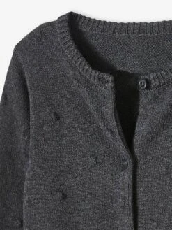 Gilet Fantaisie Effet Pompons Fille Gris - Vertbaudet -Petite Modeuse gilet fantaisie effet pompons fille 2