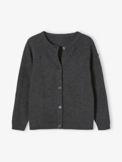 Gilet Fantaisie Effet Pompons Fille Gris - Vertbaudet