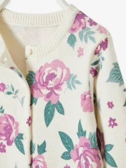 Gilet Imprimé Fleurs Fille écru Imprimé - Vertbaudet -Petite Modeuse gilet imprime fleurs fille 2
