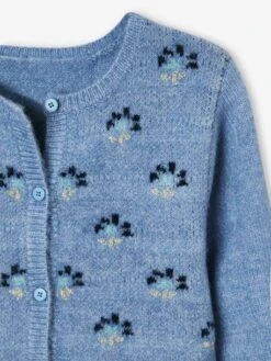 Gilet Jacquard Fille Motifs Fleurs Rehaussés De Fil Brillant Bleu - Vertbaudet -Petite Modeuse gilet jacquard fille motifs fleurs rehausses de fil brillant 2