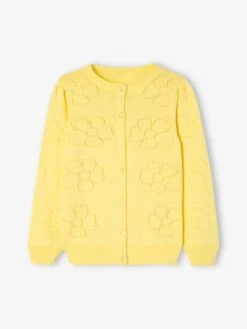 Gilet Maille Ajourée Motifs Fleurs Fille Jaune - Vertbaudet -Petite Modeuse gilet maille ajouree motifs fleurs fille 3
