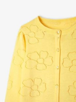 Gilet Maille Ajourée Motifs Fleurs Fille Jaune - Vertbaudet -Petite Modeuse gilet maille ajouree motifs fleurs fille 5