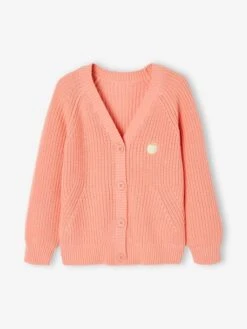 Gilet Maille Perlée Fille Corail - Vertbaudet