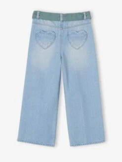 Jean Large Et Sa Ceinture En Gaze De Coton Fille Longueur Chevilles Stone - Vertbaudet -Petite Modeuse jean large et sa ceinture en gaze de coton fille longueur chevilles 4