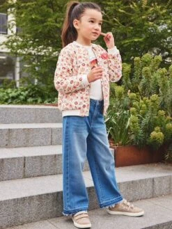 Jean Large Taille Haute Fille Bas Effiloché Denim Stone - Vertbaudet