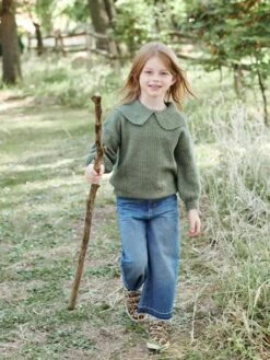 Jean Large Taille Haute Fille Bas Effiloché Denim Stone - Vertbaudet -Petite Modeuse jean large taille haute fille bas effiloche 4