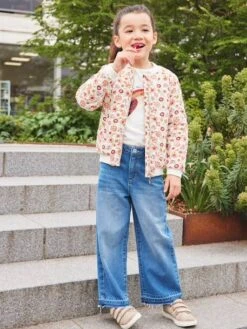 Jean Large Taille Haute Fille Bas Effiloché Denim Stone - Vertbaudet -Petite Modeuse jean large taille haute fille bas effiloche 5