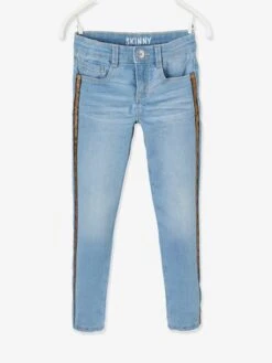 Jean Skinny à Bandes Côtés Irisées Fille Denim Double Stone - Vertbaudet