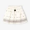 Jupe Brodée Fille Aspect Lin Beige Imprimé - Vertbaudet