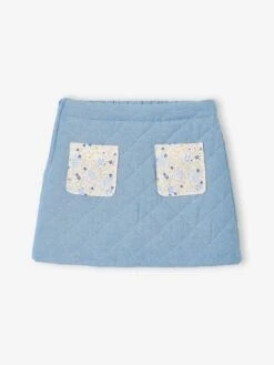 Jupe En Denim Matelassé Fille Poches Imprimées Fleurs Double Stone - Vertbaudet -Petite Modeuse jupe en denim matelasse fille poches imprimees fleurs 2