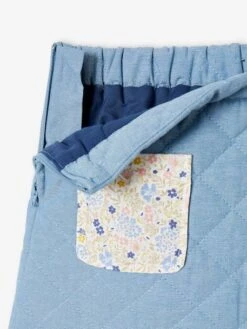 Jupe En Denim Matelassé Fille Poches Imprimées Fleurs Double Stone - Vertbaudet -Petite Modeuse jupe en denim matelasse fille poches imprimees fleurs 4