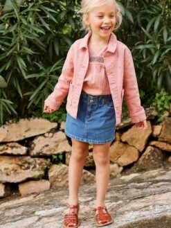 Jupe En Jean Basics Style "paperbag" Fille Stone - Vertbaudet -Petite Modeuse jupe en jean basics style paperbag fille 4