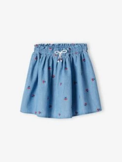 Jupe En Jean Brodée Cerises Fille Stone - Vertbaudet