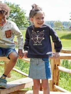Jupe En Jean Effet Patchwork Fille Stone - Vertbaudet