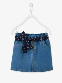 Jupe En Jean Taille "paperbag" Fille Stone - Vertbaudet