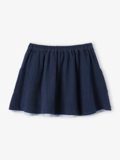 Jupe Réversible Fille En Gaze De Coton Et Imprimé Fleurs Bleu - Gris Imprimé - Vertbaudet -Petite Modeuse jupe reversible fille en gaze de coton et imprime fleurs 2