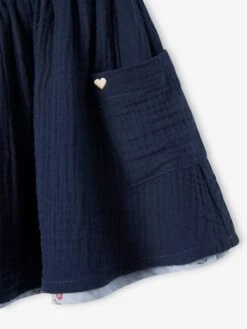 Jupe Réversible Fille En Gaze De Coton Et Imprimé Fleurs Bleu - Gris Imprimé - Vertbaudet -Petite Modeuse jupe reversible fille en gaze de coton et imprime fleurs 3