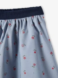 Jupe Réversible Fille En Gaze De Coton Et Imprimé Fleurs Bleu - Gris Imprimé - Vertbaudet -Petite Modeuse jupe reversible fille en gaze de coton et imprime fleurs 4