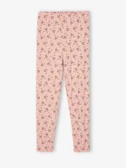 Legging à Fleurs Maille Pointelle Fille Rose Poudré - Vertbaudet