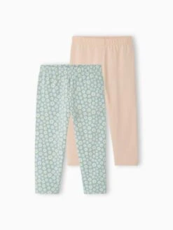 Lot De 2 Legging Corsaires Fille Rayé + Imprimé Bleu Grisé - Vertbaudet