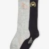 Lot De 2 Paires De Chaussettes Hautes Fille En Maille Cotelée Et Motif Lurex Lot Encre - Vertbaudet