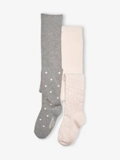 Lot De 2 Paires De Collants Fille En Maille Motifs Coeurs Ou Pois Lot Rose - Vertbaudet