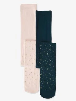 Lot De 2 Paires De Collants Scintillants Fille Vert Fonce Bicolor/multicolor - Vertbaudet