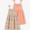 Lot De 2 Robes Basics à Bretelles Fille 1 Imprimée + 1 Unie Corail - Vertbaudet