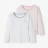 Lot De 2 T-shirts Coeurs Manches Longues Fille Lot Ivoire - Vertbaudet
